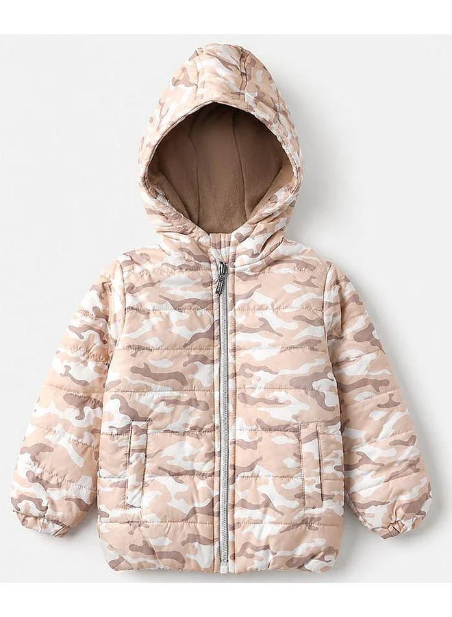 Babyhug Babyhug Woven Winter Wear Suit with Camouflage Print - Beige & Brown