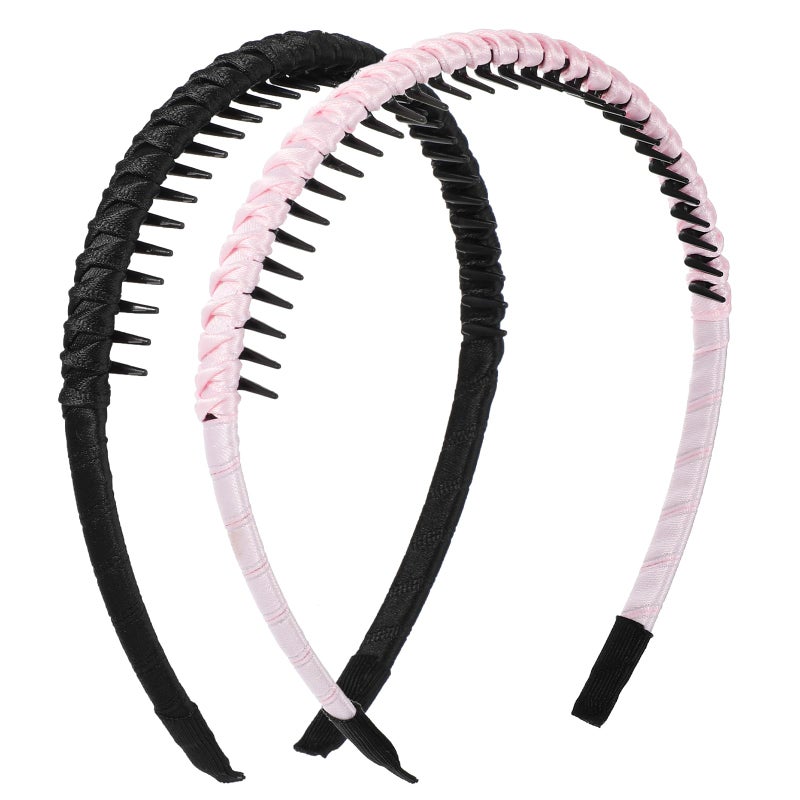 Qianyu 2 Pieces No Slip Hair Bands for Women Adjustable Zig Zag Teeth Comb Hair Hoop Women Men Teen Girls Wavy Headband for Long Short Hair Daily Use Yoga Spa Parties AccessoriesBlackPink One Size