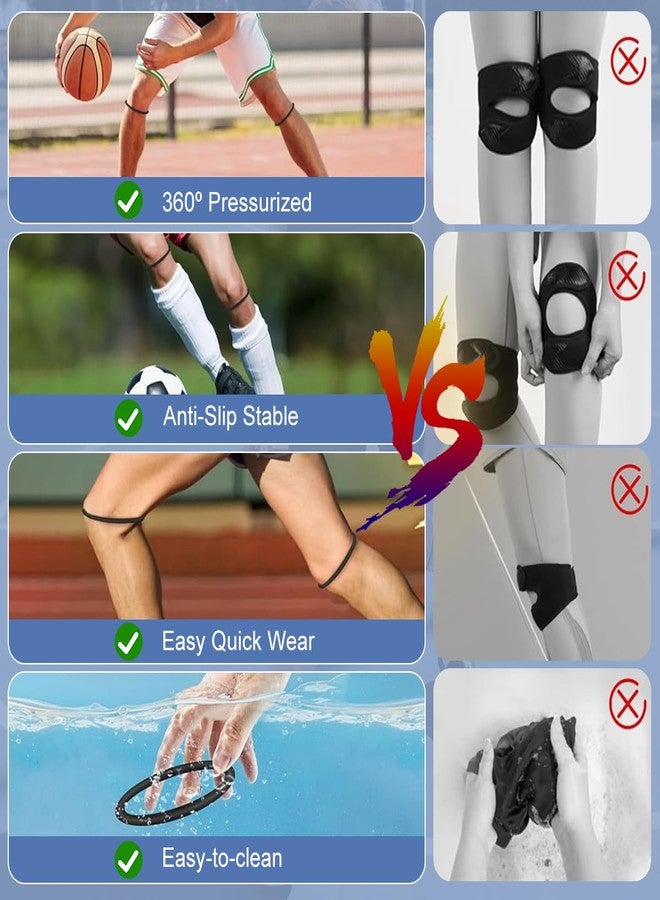 HANNEA® 2 Pairs Knee Support for Men Women Gym Silicone Patella Bands Stretchy Adjustable Knee Braces for Knee Pain Relief Fashion Gym Straps Patella Tendon Support Bands, Black & White, 4PCS - Image 4
