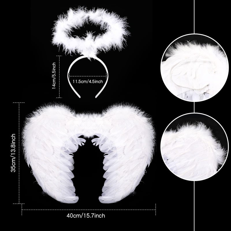 Haysandy 3 Pcs Angel Costumes for Kids Girls Set Fairy Dress Angel Feather Wings and Headband for Halloween Dress up Cosplay (4-6 Years) - Image 3