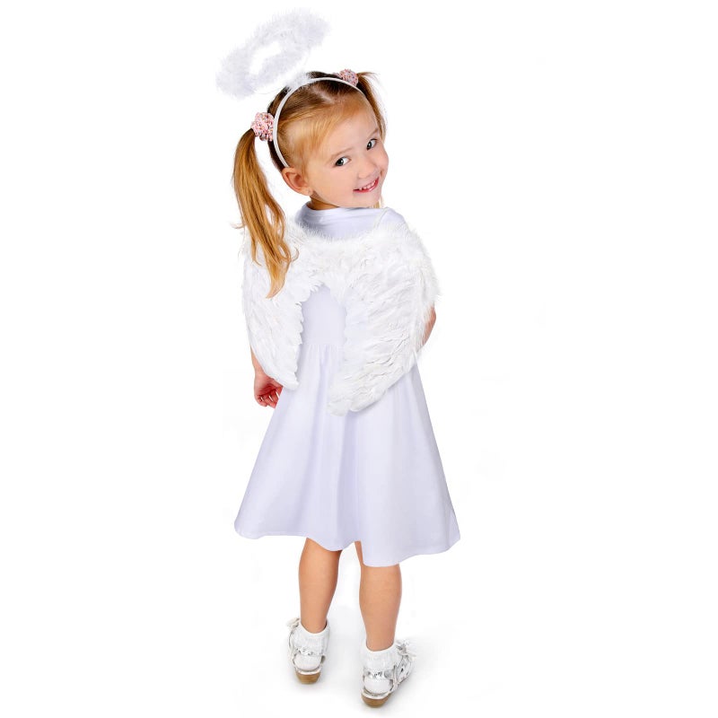 Haysandy 3 Pcs Angel Costumes for Kids Girls Set Fairy Dress Angel Feather Wings and Headband for Halloween Dress up Cosplay (4-6 Years) - Image 5