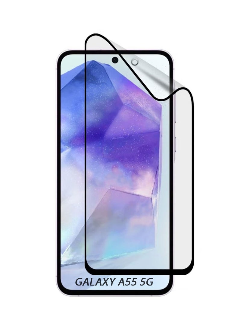 غشاء سيراميكي لهاتف سامسونج جالاكسي A55 واقي شاشة مضاد للتوهج ومضاد لبصمات الأصابع بتقنية اللمس ثلاثي الأبعاد، سطح غير لامع، غشاء نانو سيراميكي لهاتف جالاكسي a55 5 جرام شفاف/أسود - Image 1