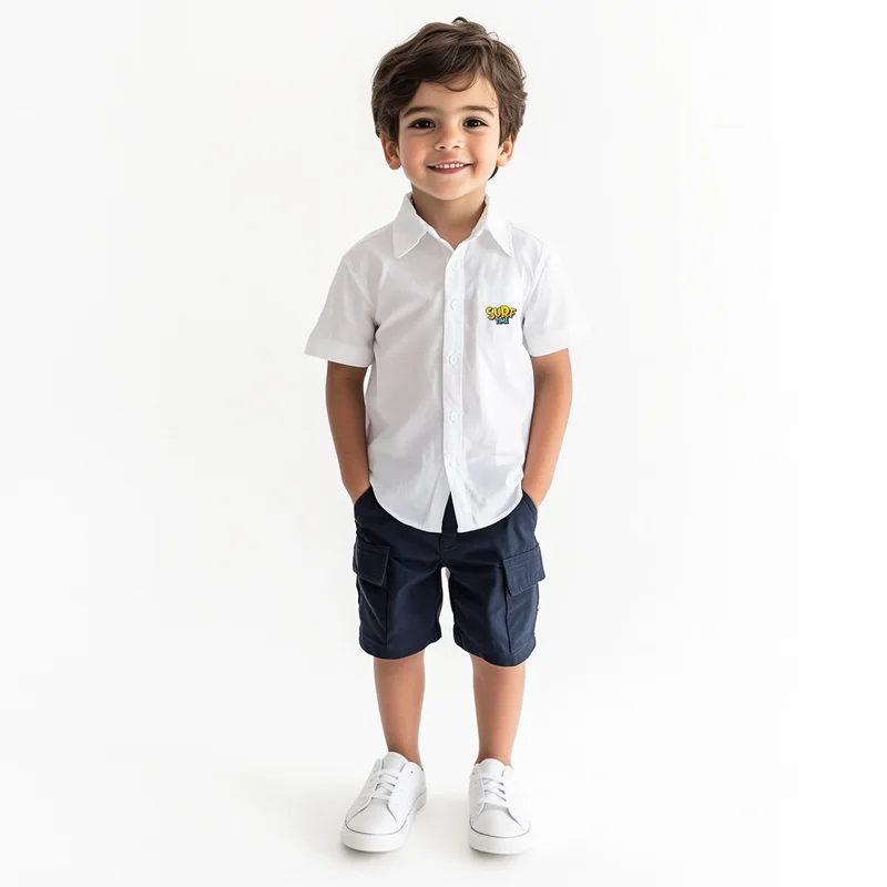 Nautinati Nautinati Boys' Cotton Graphic Printed Shirt and Cargo Shorts with Patch Pockets