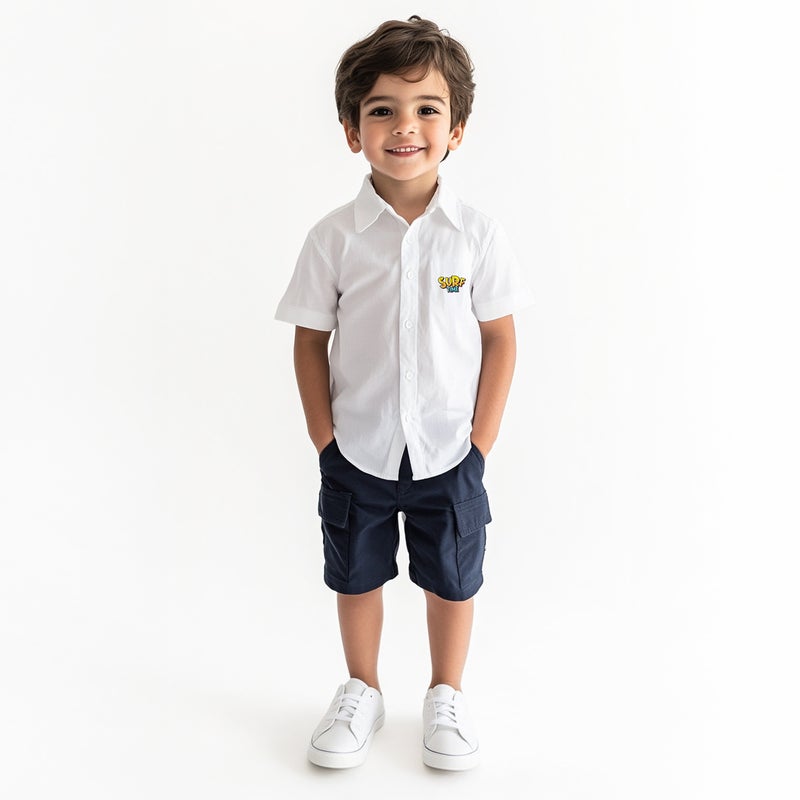 Nautinati Boys' Cotton Graphic Printed Shirt and Cargo Shorts with Patch Pockets - Image 1