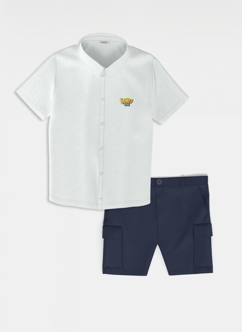 Nautinati Boys' Cotton Graphic Printed Shirt and Cargo Shorts with Patch Pockets - Image 2