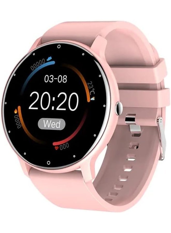 Smarties AE سوار ساعة ذكية سمارتيس AE أنيق للفتيات والأولاد والأطفال والمراهقين والرجال والنساء مع جهاز قياس ضغط الدم وتتبع اللياقة البدنية وإشعارات المكالمات والرسائل - قرص دائري (وردي) - Image 1