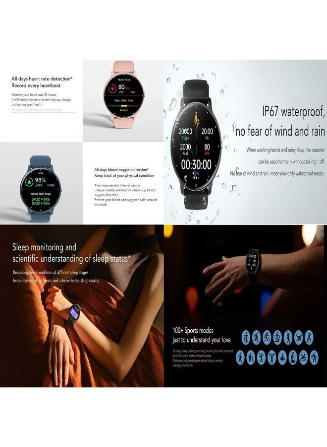 Smarties AE سوار ساعة ذكية سمارتيس AE أنيق للفتيات والأولاد والأطفال والمراهقين والرجال والنساء مع جهاز قياس ضغط الدم وتتبع اللياقة البدنية وإشعارات المكالمات والرسائل - قرص دائري (وردي) - Image 5