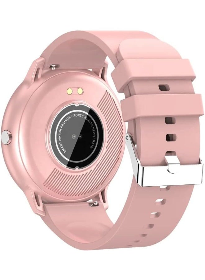 Smarties AE سوار ساعة ذكية سمارتيس AE أنيق للفتيات والأولاد والأطفال والمراهقين والرجال والنساء مع جهاز قياس ضغط الدم وتتبع اللياقة البدنية وإشعارات المكالمات والرسائل - قرص دائري (وردي) - Image 2
