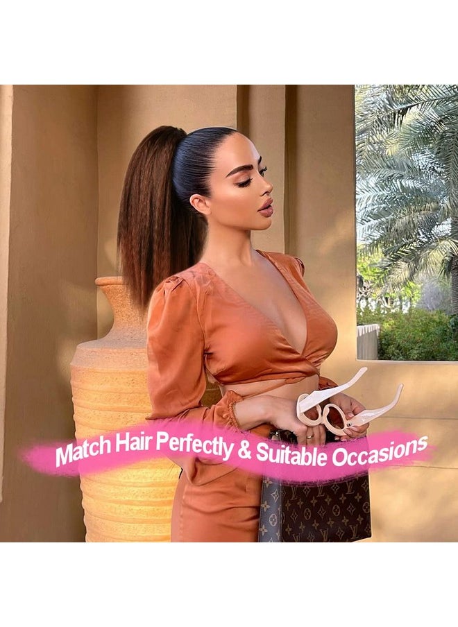 مودسايت وصلة ذيل حصان مستقيمة من مودسايت ياكي للنساء ذوات البشرة السمراء، قطعة شعر ذيل حصان اصطناعية سميكة ومنفوشة بألوان متدرجة بطول 14 بوصة، مشبك قصير في ذيل حصان صناعي مقاوم للحرارة برباط للنساء ذوات البشرة السمراء (1BT30)  - Image 3