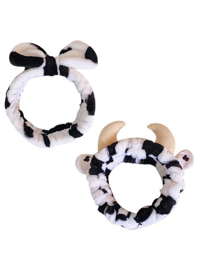 melyde Plush Headbands Cow Shaped Spa Hair Bands Soft Bath Makeup Washing Face Head Wraps For Kids Girls Women Winter Keep Warm - Image 2