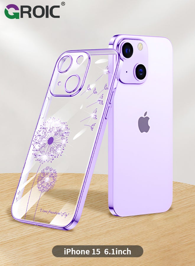 GROIC Designed for iPhone 15 Case, Clear with Floral Pattern Design, Shockproof Protective Cover,Plated Dandelion Designed Phone Shell for iPhone 15 6.1 Inch  - Image 1
