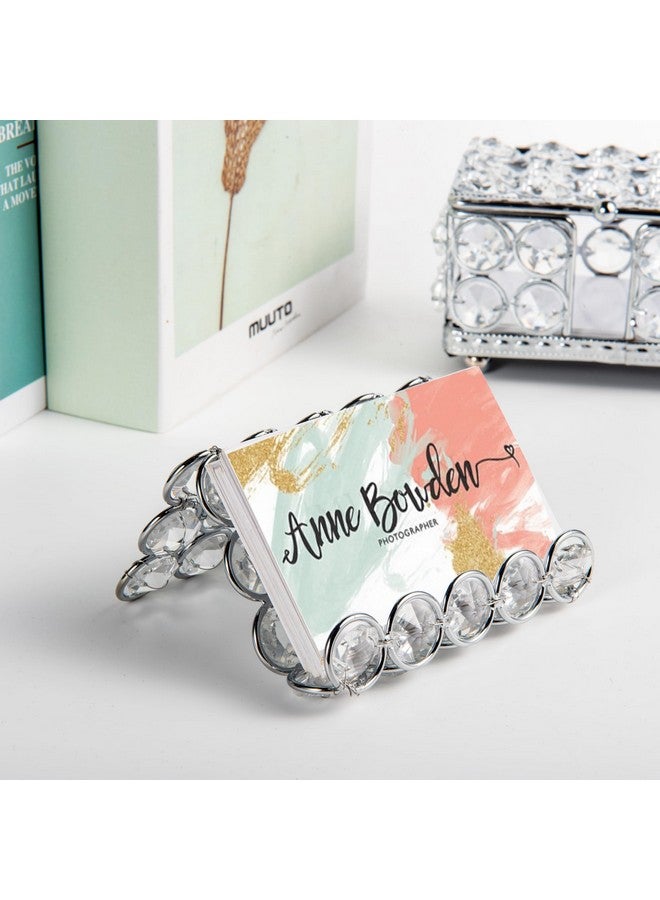 فيارل حامل بطاقات الأعمال الكريستالي للمكتب، حامل عرض بطاقات الأعمال، منظم صور بطاقات الهدايا اللامع على سطح المكتب، حاوية تخزين لمكتب الاجتماعات الأمامي - Image 3