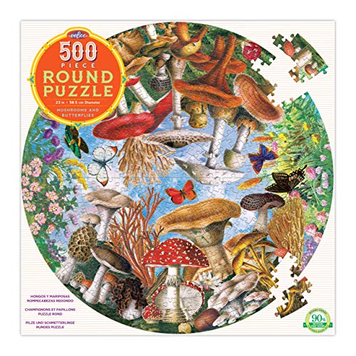 eeBoo Piece and Love Mushrooms and Butterflies 500 Piece Round Circle Jigsaw Puzzle Jigsaw Puzzle for Adults and Families Includes Glossy and Sturdy Pieces