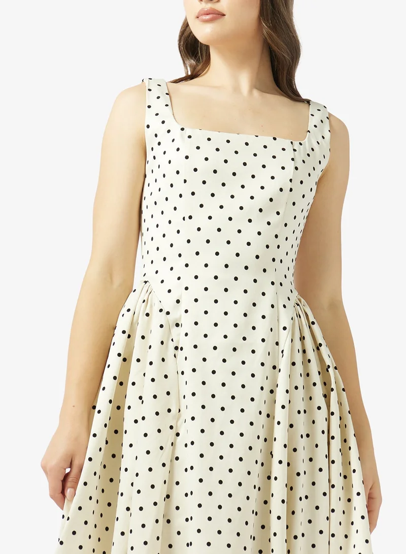 Ginger Boutique  Square Neck Polka Dot Cocktail Gown for Women | Best Price UAE