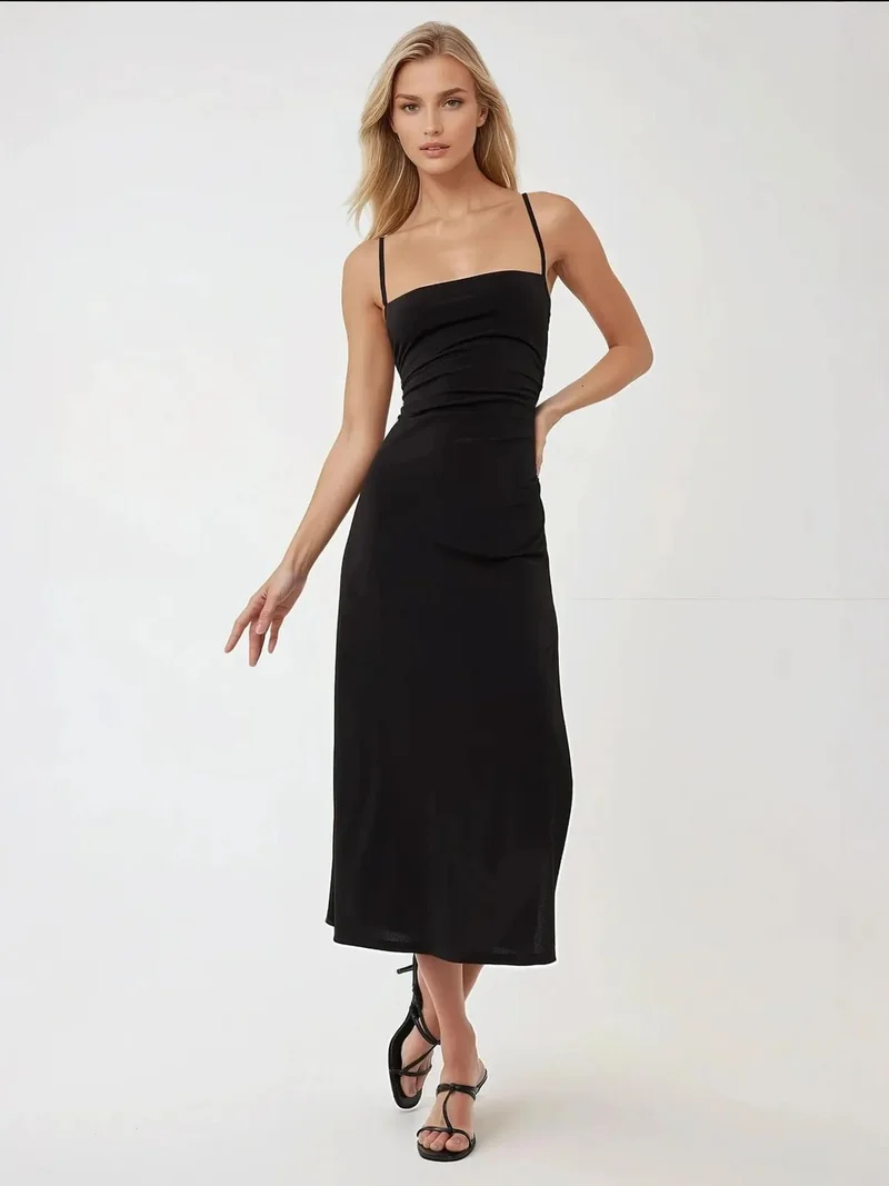 Hiccup Black Bodycon Maxi Dress with Side Slit for Women | Best Price UAE