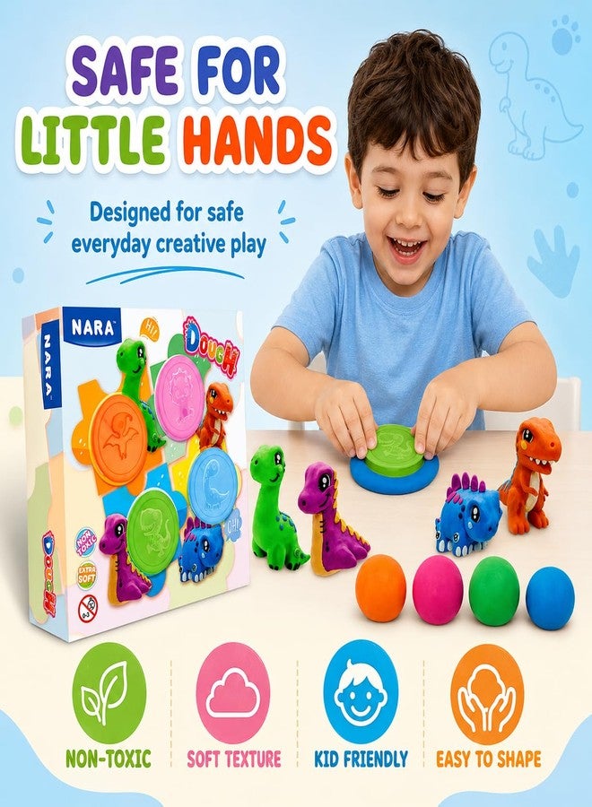 NARA Clay Dough Set for Kids with Dinosaur Shape Cutters, Non-Toxic, Extra Soft Modeling Dough, Creative Play Kit for Boys & Girls (Multicolor) - Image 3