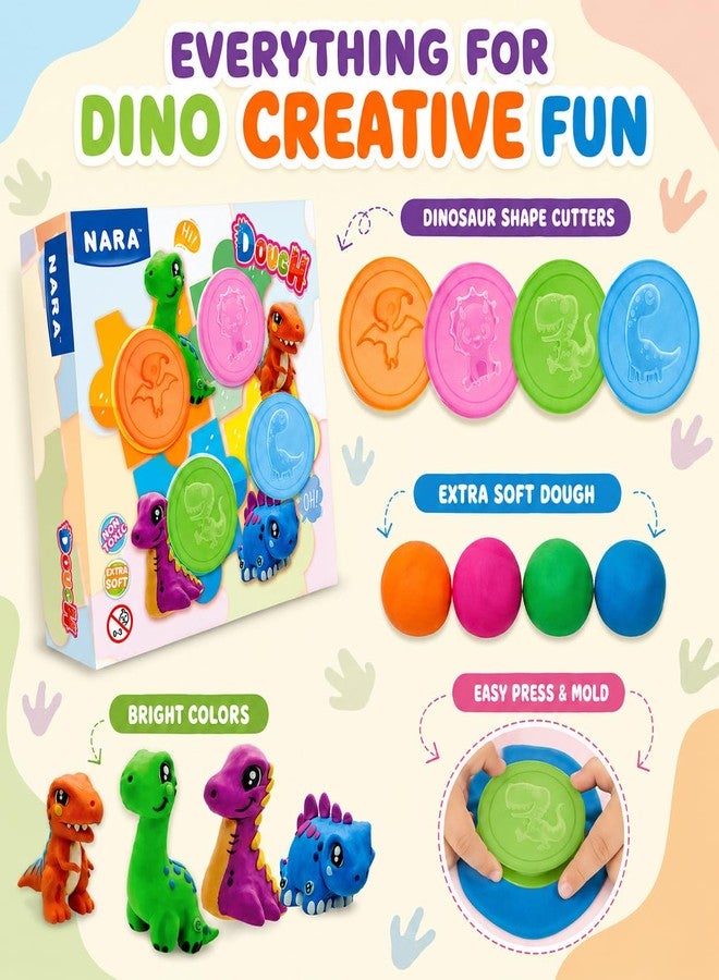 NARA Clay Dough Set for Kids with Dinosaur Shape Cutters, Non-Toxic, Extra Soft Modeling Dough, Creative Play Kit for Boys & Girls (Multicolor) - Image 2