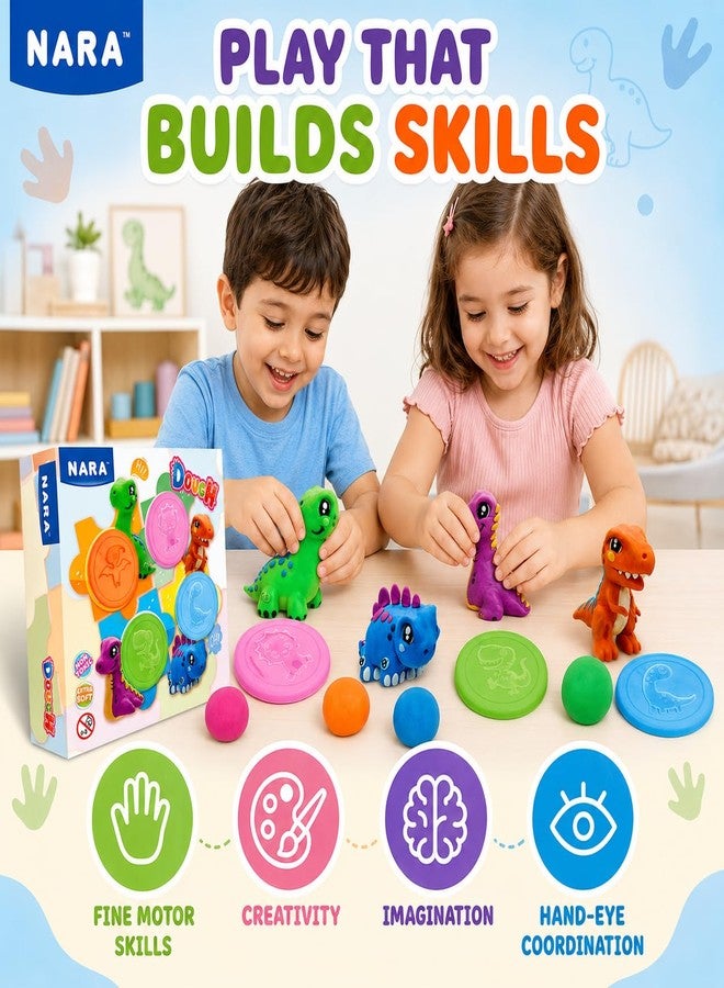 NARA Clay Dough Set for Kids with Dinosaur Shape Cutters, Non-Toxic, Extra Soft Modeling Dough, Creative Play Kit for Boys & Girls (Multicolor) - Image 5