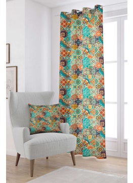 Cango Home Orange Blue Ethnic Vintage Patterned Digital Printed Curtain CGH599-PR  - Image 1