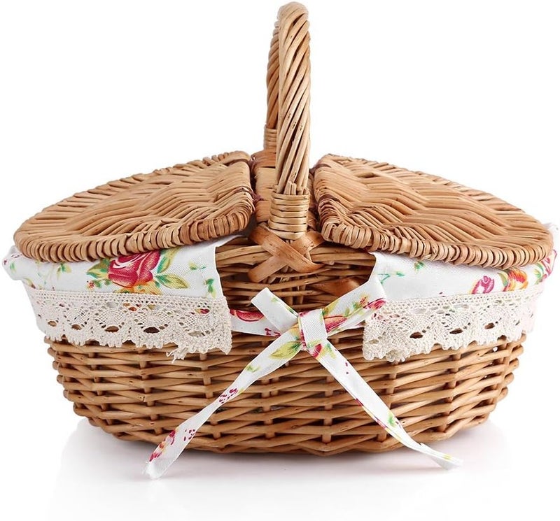 klarako Handmade Wicker Picnic Basket Camping Shopping Storage Basket with Double Lid and Handle, Short Travel, Holiday, Camping and Home Use - Image 1