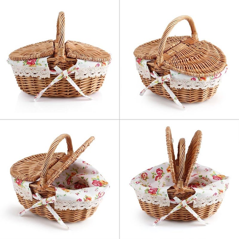 klarako Handmade Wicker Picnic Basket Camping Shopping Storage Basket with Double Lid and Handle, Short Travel, Holiday, Camping and Home Use - Image 5