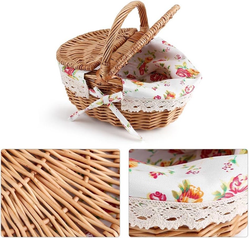 klarako Handmade Wicker Picnic Basket Camping Shopping Storage Basket with Double Lid and Handle, Short Travel, Holiday, Camping and Home Use - Image 4