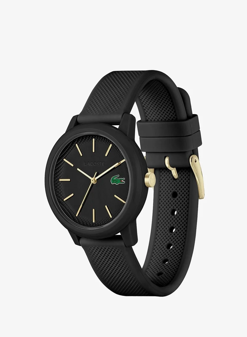 Lacoste 12.12 Collection Analog Quartz Watch For Women With Black Silicone Bracelet - 2001212