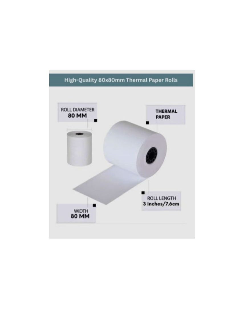 Terabyte Premium Thermal Paper Roll 80mm x 80mm Pack (5rolls) – High Sensitivity POS Receipt Paper Rolls for Billing Machines, Cash Registers & Receipt Printers BPA-Free, Non-Fading, Smooth Printing Thermal Till Roll for Supermarket, Restaurant, Retail & Office Use Xprinter, Epson, Bixolon Compatible - Image 2