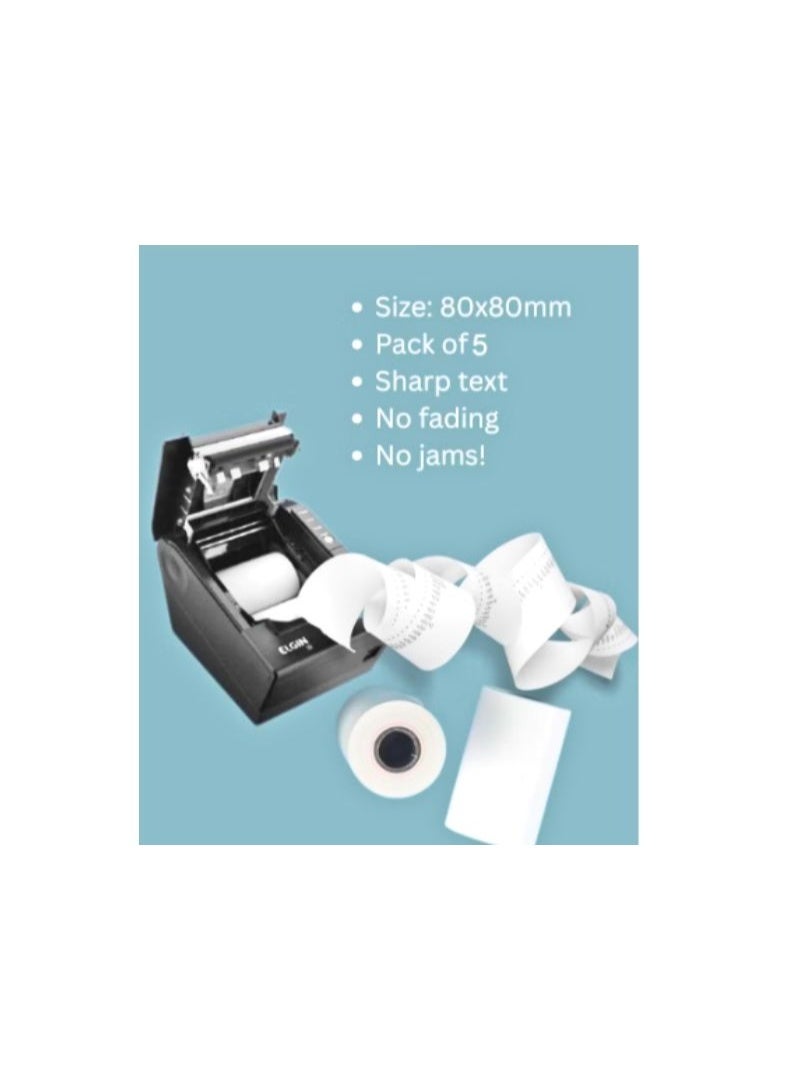 Terabyte Premium Thermal Paper Roll 80mm x 80mm Pack (5rolls) – High Sensitivity POS Receipt Paper Rolls for Billing Machines, Cash Registers & Receipt Printers BPA-Free, Non-Fading, Smooth Printing Thermal Till Roll for Supermarket, Restaurant, Retail & Office Use Xprinter, Epson, Bixolon Compatible - Image 3