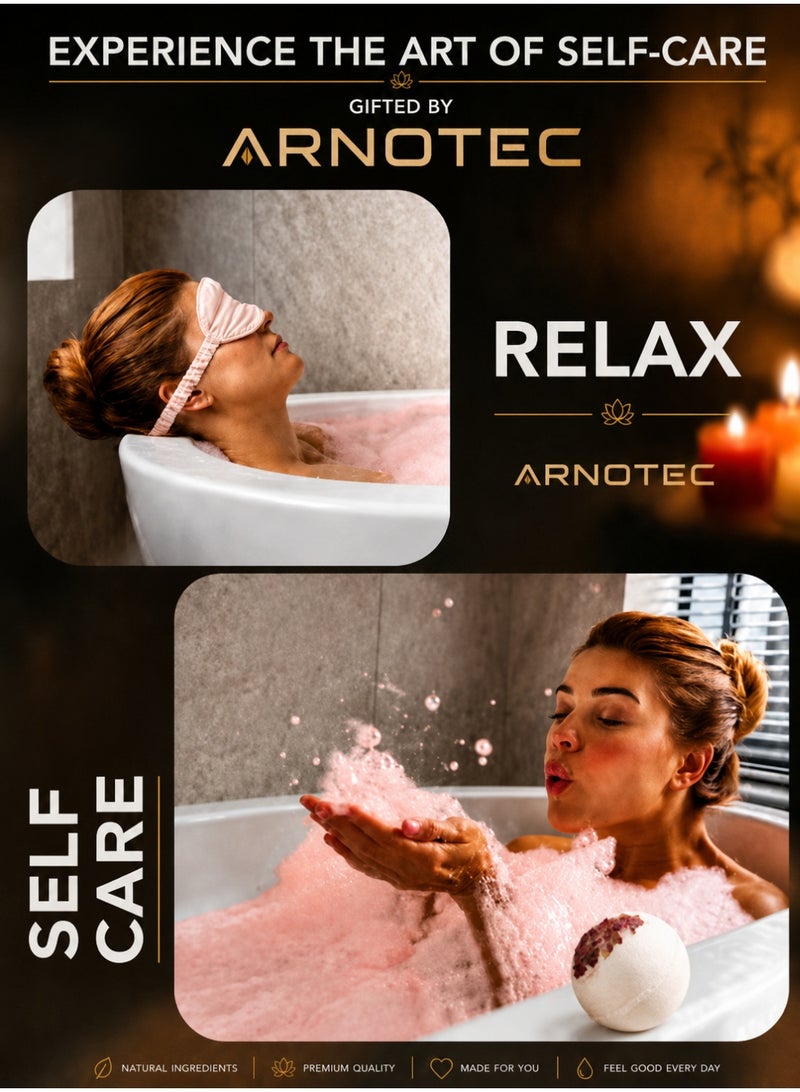 ARNOTEC Relaxing Spa Gift Set for Women – Mother's Day, Birthday & Holiday Gifts, 8-Piece Premium Gift Basket with Eye Mask, Candle, Bath Bomb, Heart Soap, Tumbler & Plush Towel - Image 4
