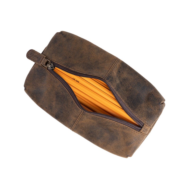 KomalC كومال سي حقيبة مستحضرات تجميل وقلم من جلد الجاموس الأصلي بسحاب – حقيبة مكياج وأدوات مكتبية متعددة الاستخدامات - Image 5