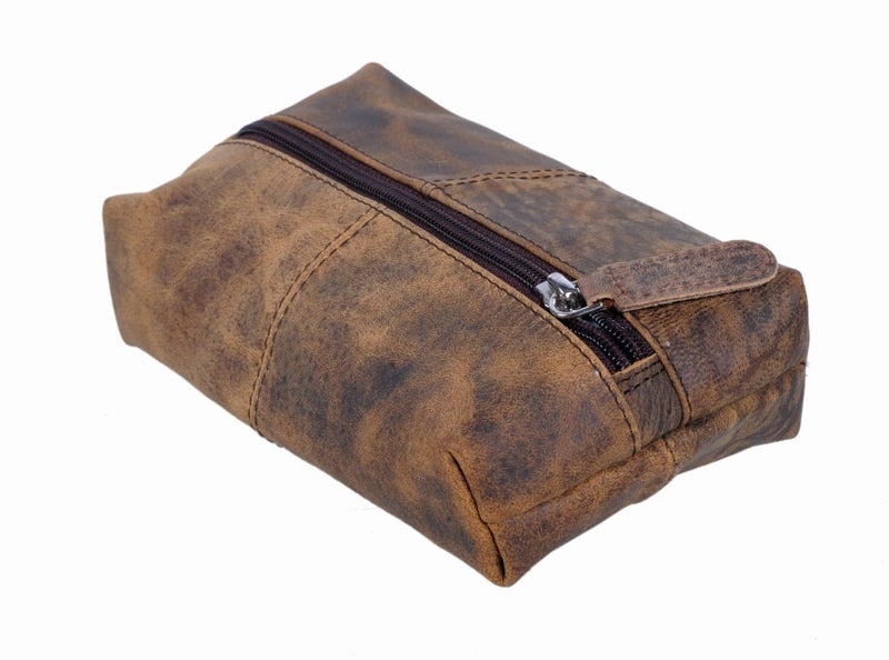 KomalC كومال سي حقيبة مستحضرات تجميل وقلم من جلد الجاموس الأصلي بسحاب – حقيبة مكياج وأدوات مكتبية متعددة الاستخدامات - Image 2