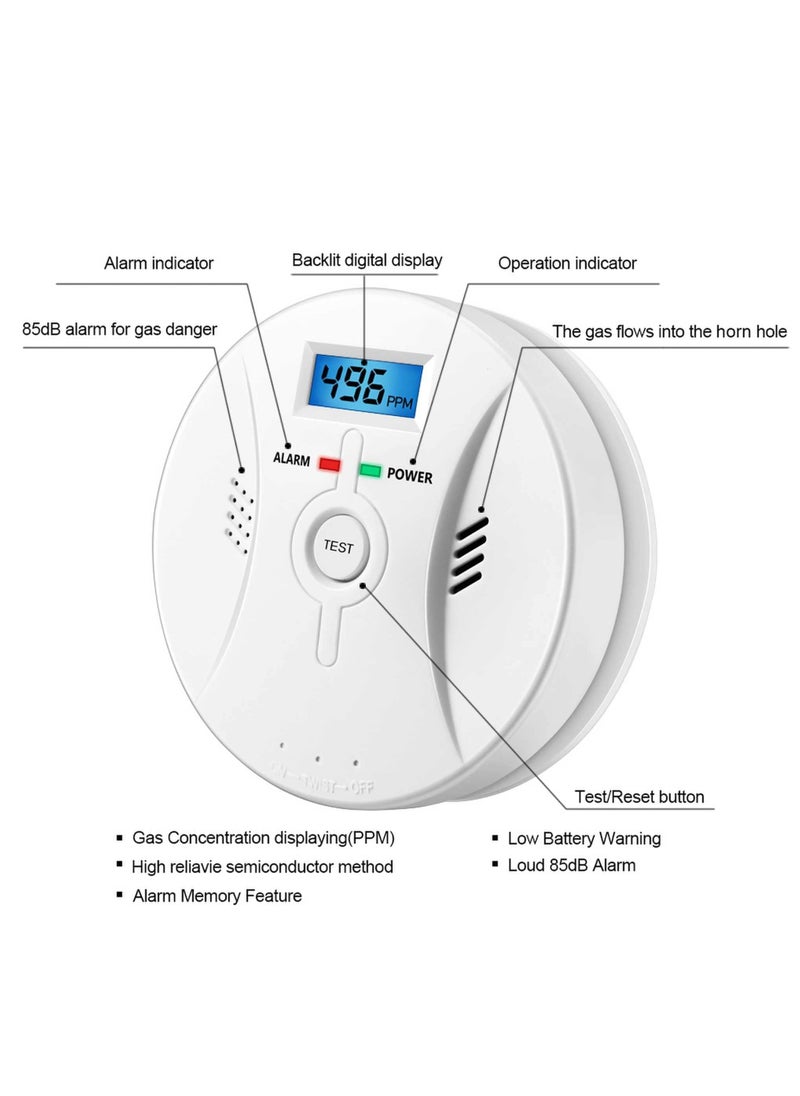 Generic - Combination Smok and Carbon Monoxide Detector Alarm Digital Display for Travel Home Bedroom Kitchen 9V Battery Operated White - Image 1