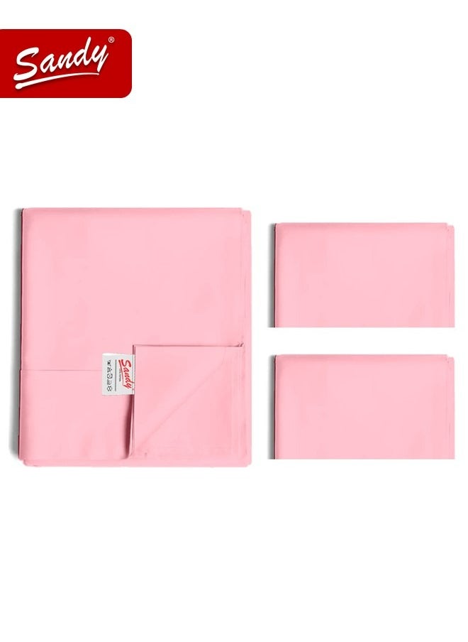 Sandy Sandy Premium Hotel Quality Flat Sheet and Pillow Cases, Bed Sheet 3 Pieces Set, Soft & Breathable and Cooling, King Size 274 x 259 cm, Light Pink  - Image 1