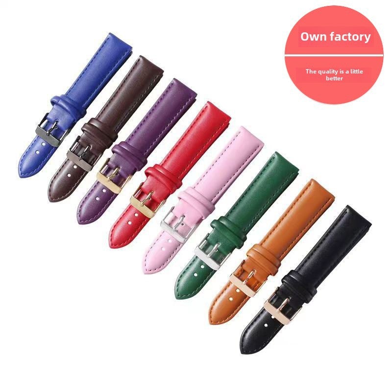 Generic Genuine Leather Watch Strap Plain Stitch Black Gold Buckle 10mm-24mm White-rose gold buckle 