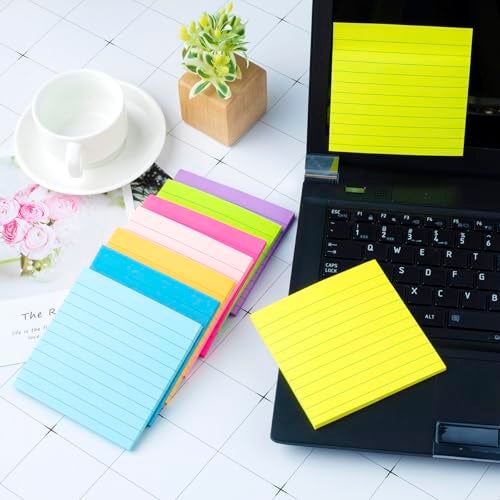 Kozerite (8 Pack) Lined Sticky Notes 4x4 Bright Stickies Colorful Super Sticking Power Memo Pads, 8 Colors, Strong Adhesive - Image 5