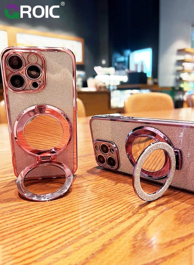 GROIC Magnetic Case for iPhone 16 Pro Max 6.9 Inches with 1 Pack Screen Protector,Mirror Kickstand Glitter Case Compatible with MagSafe, Bling Sparkly Phone Cover with Makeup Mirror & HD Tempered Glass Film - Image 5