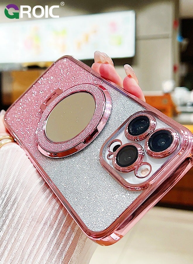 GROIC Magnetic Case for iPhone 16 Pro Max 6.9 Inches with 1 Pack Screen Protector,Mirror Kickstand Glitter Case Compatible with MagSafe, Bling Sparkly Phone Cover with Makeup Mirror & HD Tempered Glass Film - Image 3