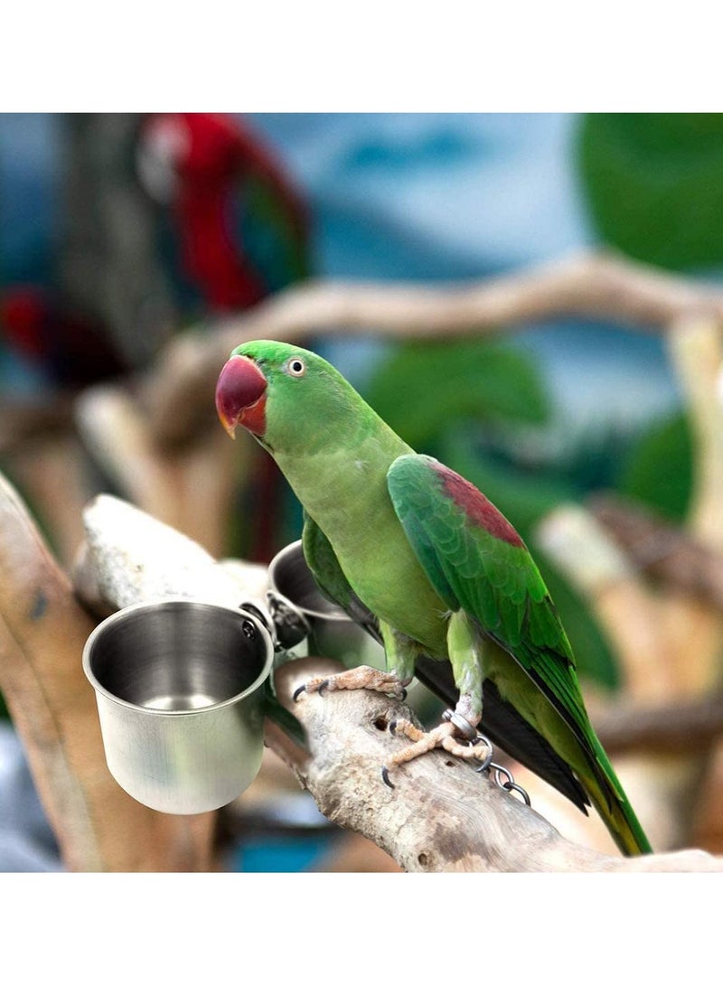 Stainless Steel Bird Feeder and Water Bowl Set for Parrots and Small Birds with Hanging Clips and Easy Clamp - Image 3
