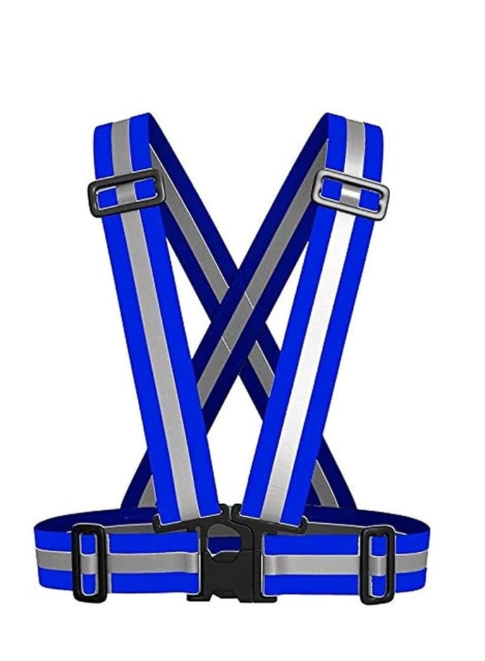 Generic 1 Piece Adjustable Reflective Visibility Elastic Safety Belt For Night Running Construction Traffic Warehouse Visibility Security Jacket Reflective Strips Gear (Blue)  - Image 1