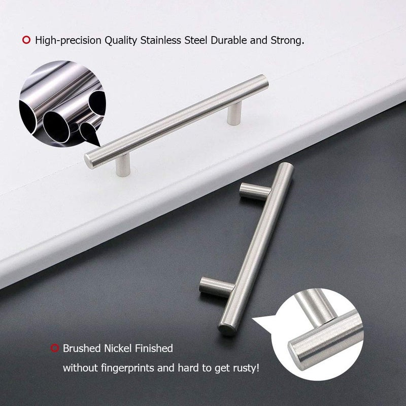 homdiy 25 Pack | Cabinet Handles Brushed Nickel Round Bar Cabinet Pulls 5in Hole Center HD201SN Stainless Steel Drawer Pulls Kitchen Cabinet Handles Cupboard Handles 25 Pack - Image 3