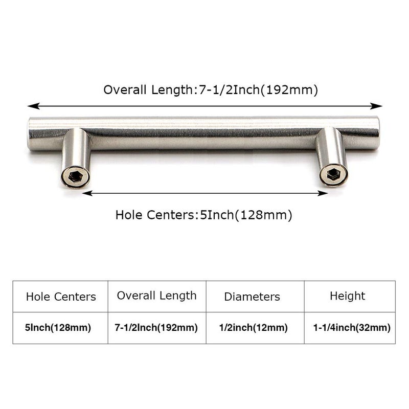 homdiy 25 Pack | Cabinet Handles Brushed Nickel Round Bar Cabinet Pulls 5in Hole Center HD201SN Stainless Steel Drawer Pulls Kitchen Cabinet Handles Cupboard Handles 25 Pack - Image 2