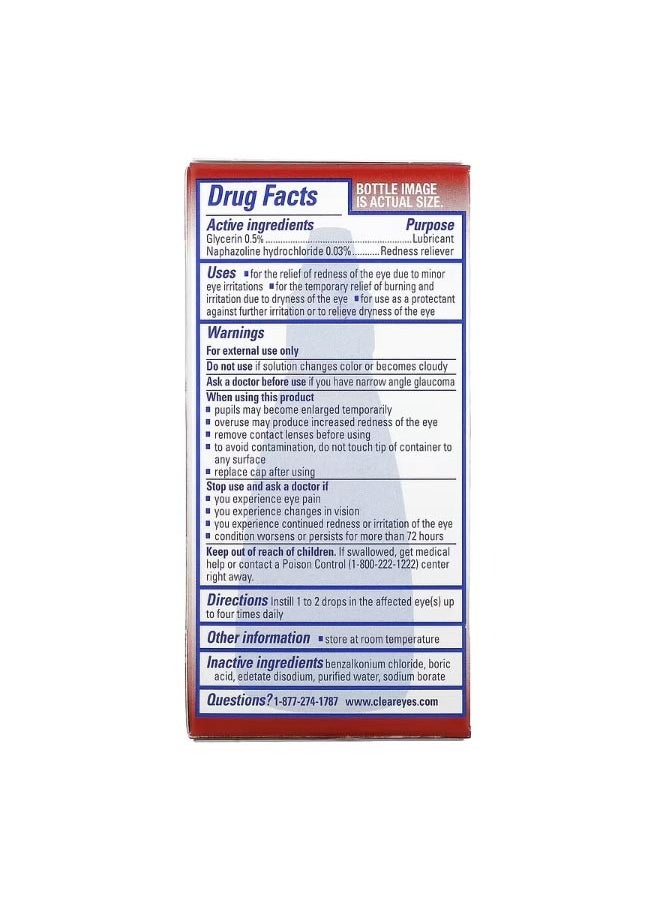 Clear Eyes Maximum Redness Relief Lubricant Redness Reliever Eye Drops 0.5 fl oz 15 ml  - Image 2