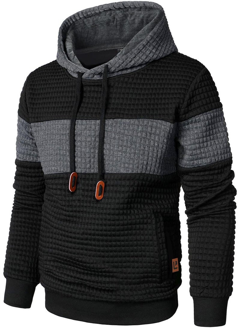 Qichic Mens Casual Pullover Hoodies Long Sleeve Hooded Sweatshirts Black XL - Image 1