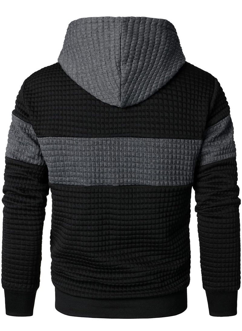 Qichic Mens Casual Pullover Hoodies Long Sleeve Hooded Sweatshirts Black XL - Image 4
