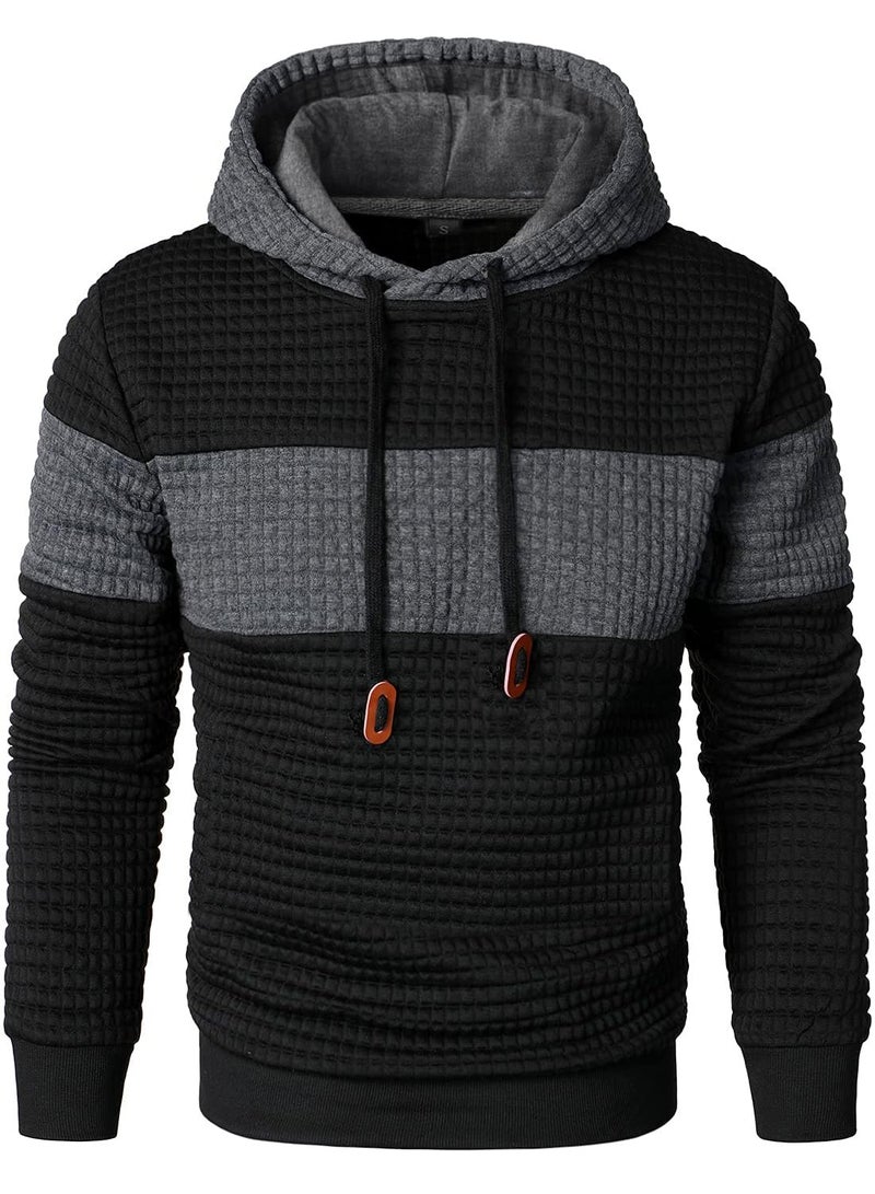 Qichic Mens Casual Pullover Hoodies Long Sleeve Hooded Sweatshirts Black XL - Image 3