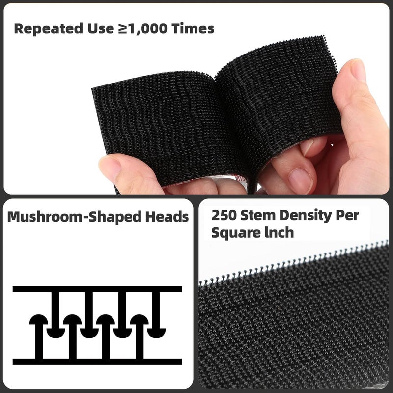 Bulina Dual Lock SJ3550 1/2"x 1" 6PCS Black Reclosable Fastener Heavy Duty Interlocking Tape Mushroom Shaped Sticky Hook Lock Mounting Tape for EZ Pass Holder Indoor Outdoor Use - Image 2