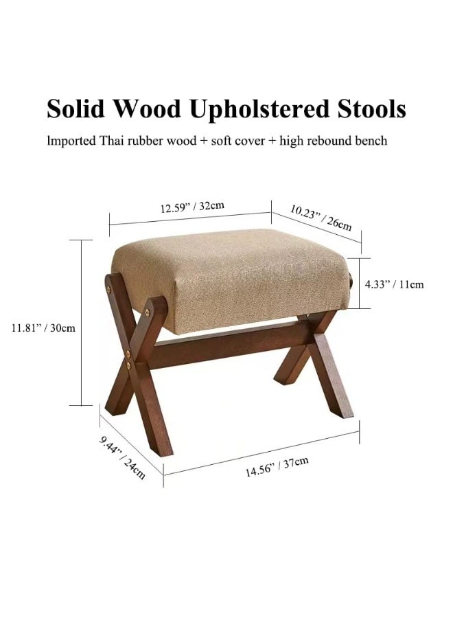 WALALLA Footstool Ottoman, Small Wood Foot Stool for Sofa, Under Desk, Shoe Change Stool, Upholstered Cushion Ottoman Foot Rest, Stepstool, Extra Seating for Living Room, Entryway, Bedroom and Patio - Image 2