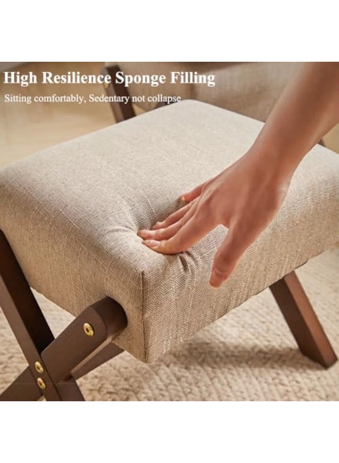 WALALLA Footstool Ottoman, Small Wood Foot Stool for Sofa, Under Desk, Shoe Change Stool, Upholstered Cushion Ottoman Foot Rest, Stepstool, Extra Seating for Living Room, Entryway, Bedroom and Patio - Image 4