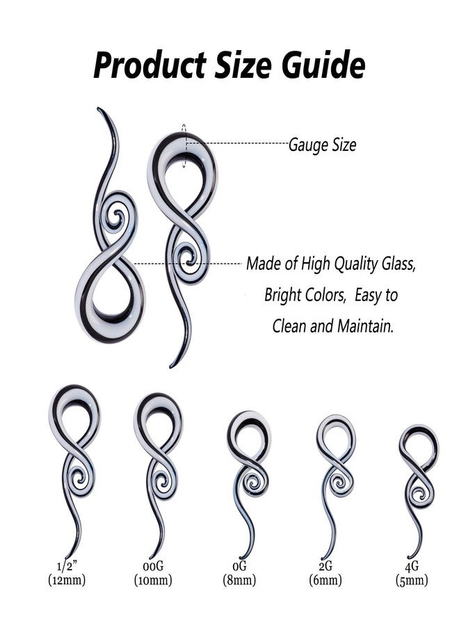 Qmcandy 2 Pieces Glass Spiral Tapers Glitter Twist Stretchers Ear Gauges 4g 2g 0g 00g (Black and white 2g(6mm)) - Image 4